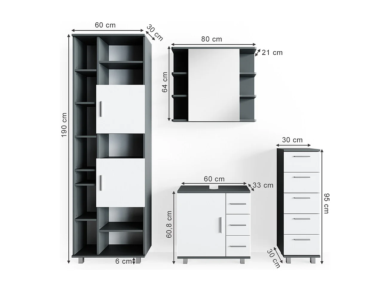 Set mobili bagno antracite 60x33x60 ilias