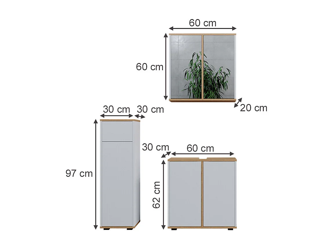 Ensemble meubles bain blanc/artisan 60x30x62 didi