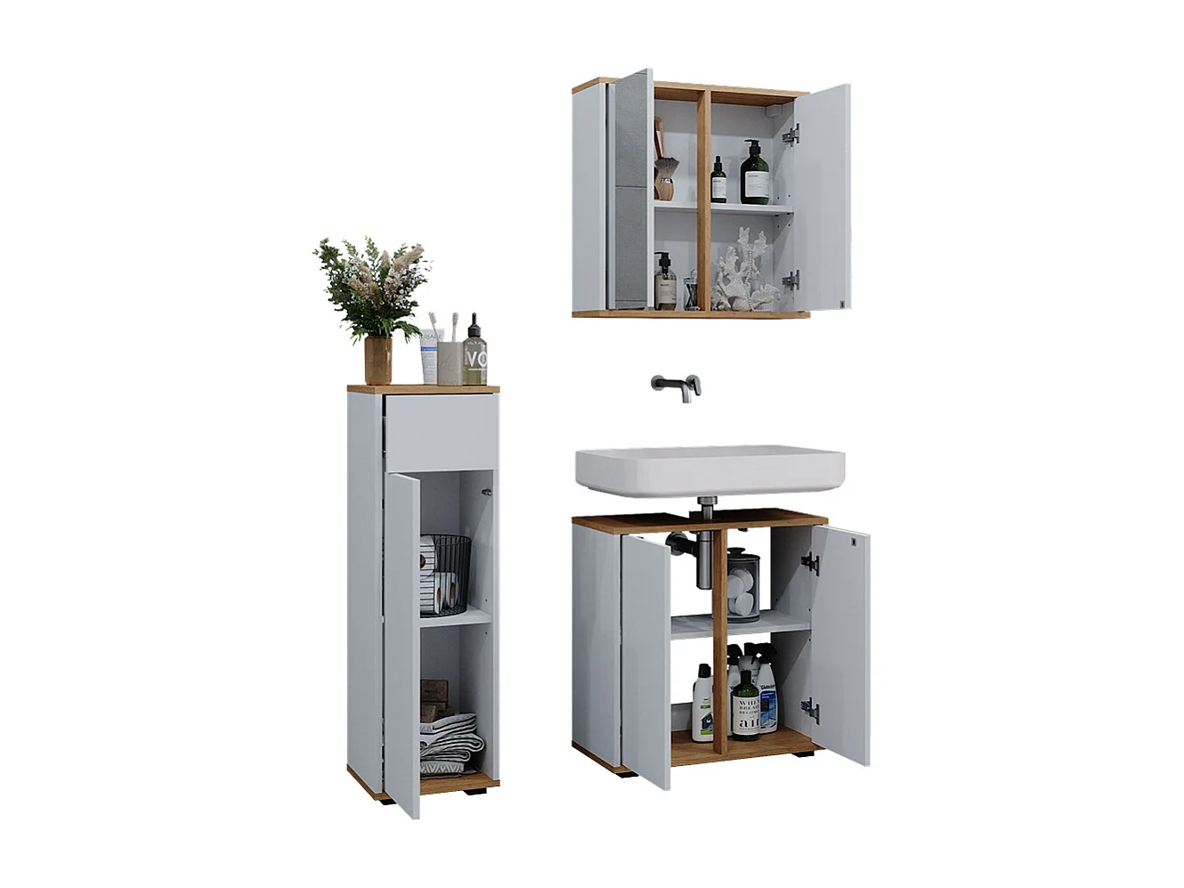 Ensemble meubles bain blanc/artisan 60x30x62 didi