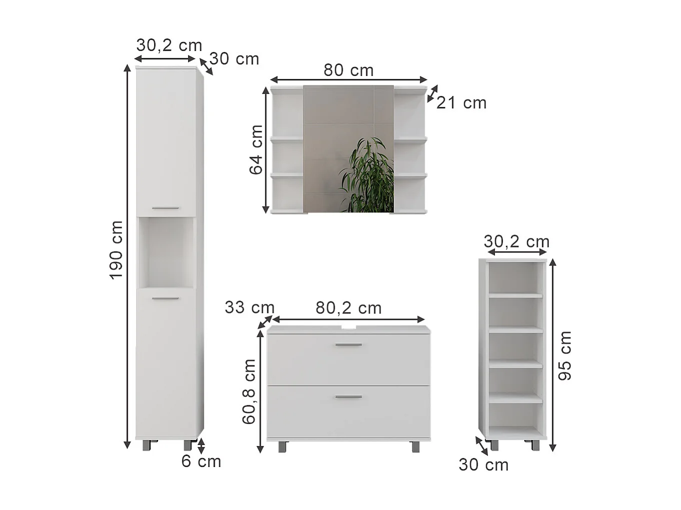 Set di mobili da bagno bianco 80.2x33x60.8 ilias
