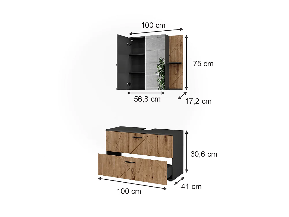 Ensemble de meubles de salle de bains anthracite/chêne doré 100x41x57 irma