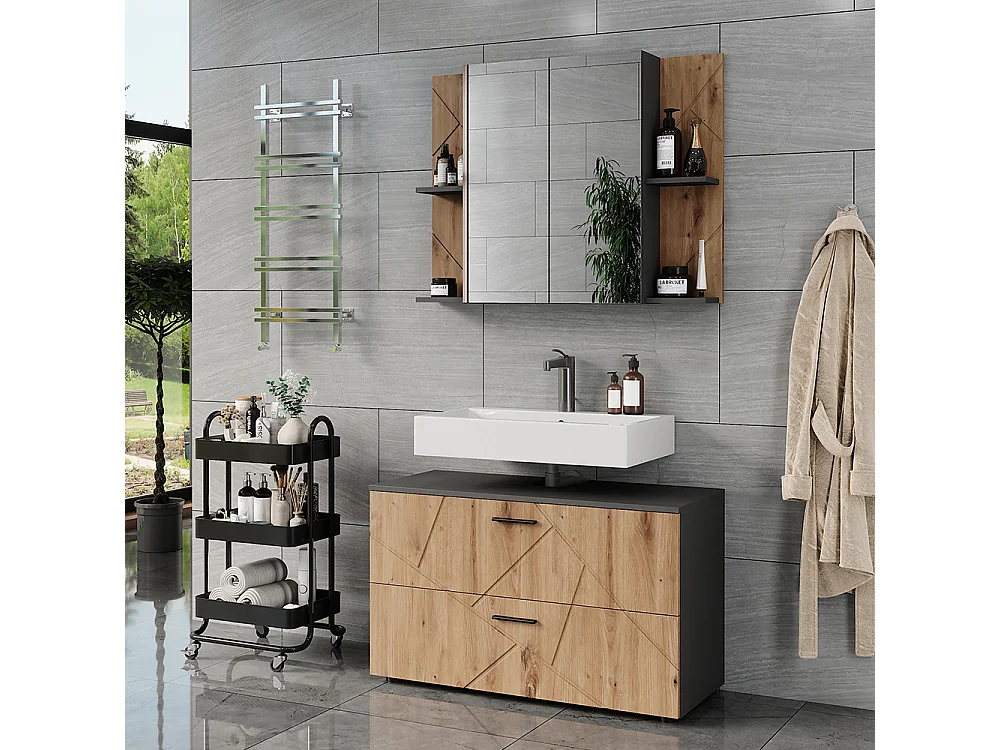Ensemble de meubles de salle de bains anthracite/chêne doré 100x41x57 irma
