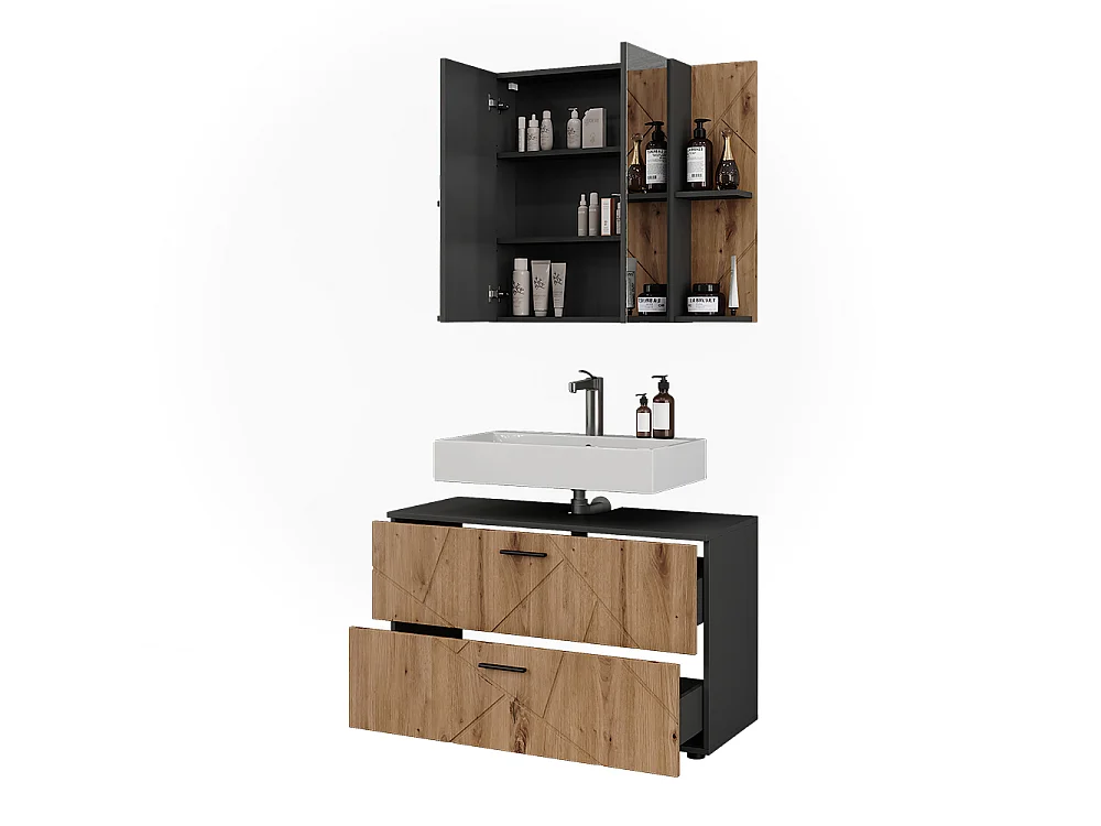 Ensemble de meubles de salle de bains anthracite/chêne doré 100x41x57 irma