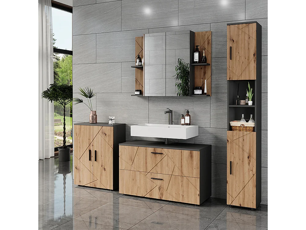 Ensemble de meubles de salle de bains anthracite/chêne doré 100x41x57 irma