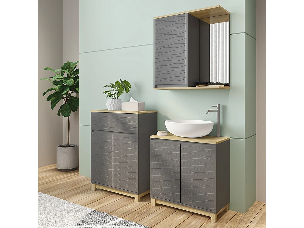 Meubles bain anthracite/chêne 60x30x60 livia