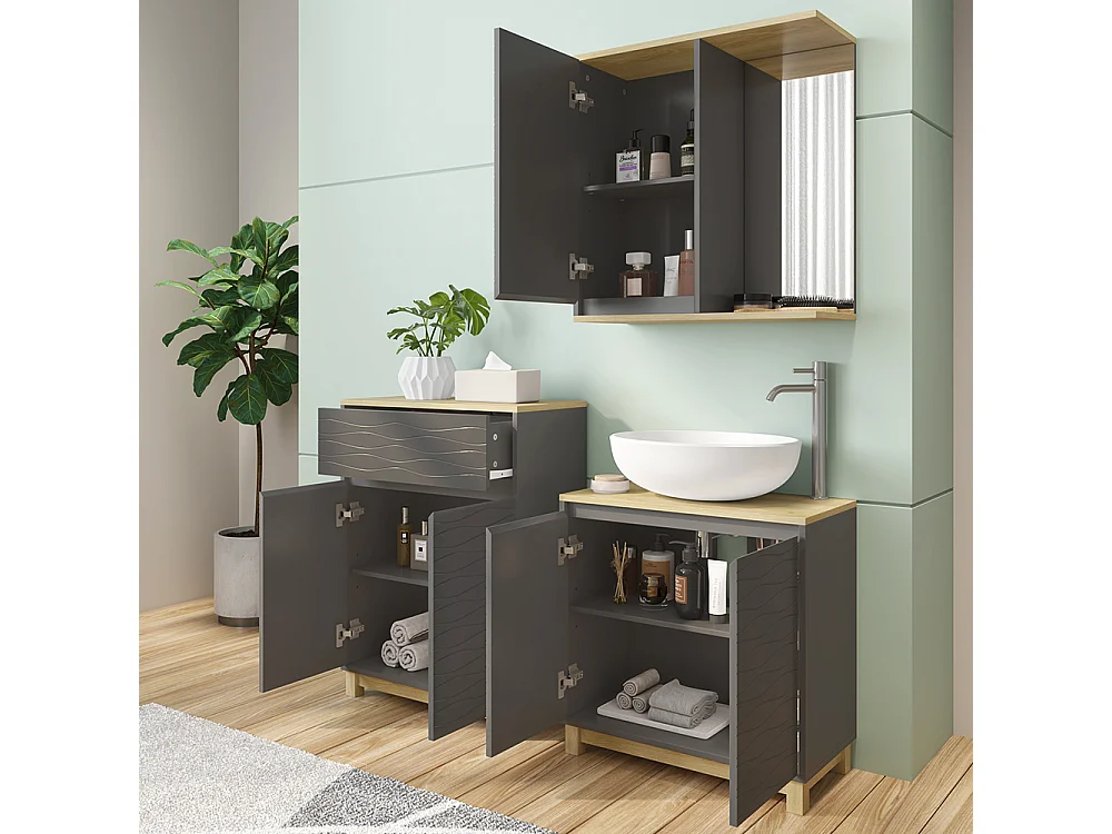 Meubles bain anthracite/chêne 60x30x60 livia