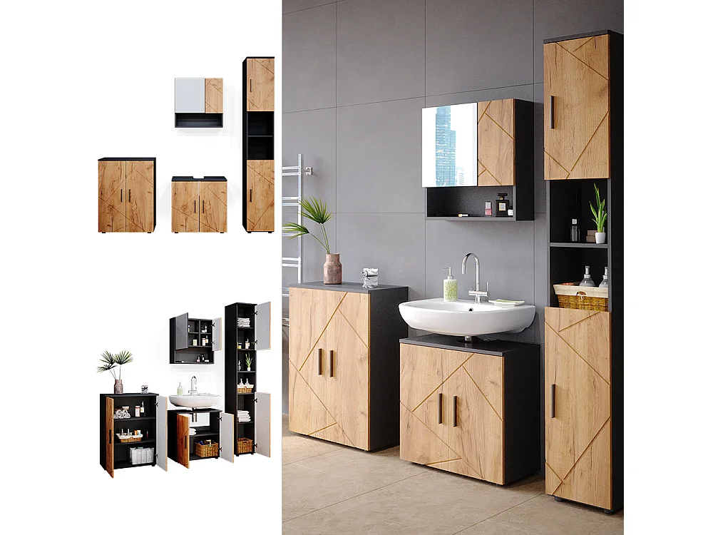 Conjunto de muebles de baño oro power roble/antracita 80x41x58.6 irma