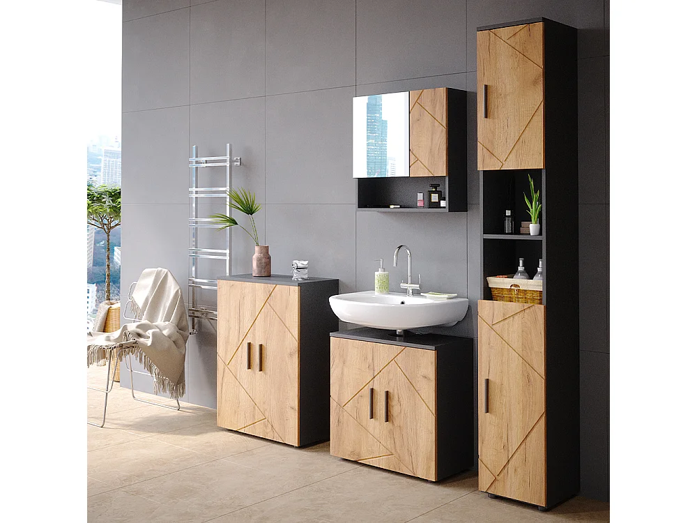Conjunto de muebles de baño oro power roble/antracita 80x41x58.6 irma