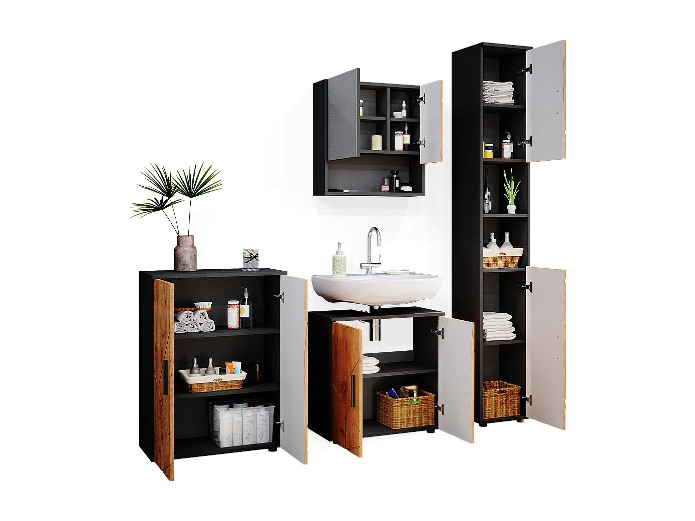 Conjunto de muebles de baño oro power roble/antracita 80x41x58.6 irma