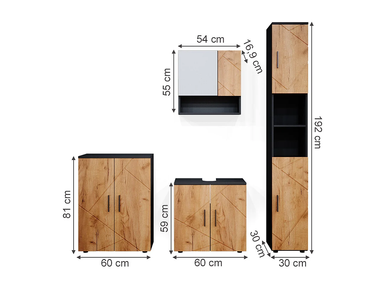Meubles bain chêne doré/anthracite 80x41x58.6 irma