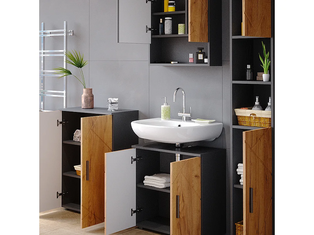 Meubles bain chêne doré/anthracite 80x41x58.6 irma
