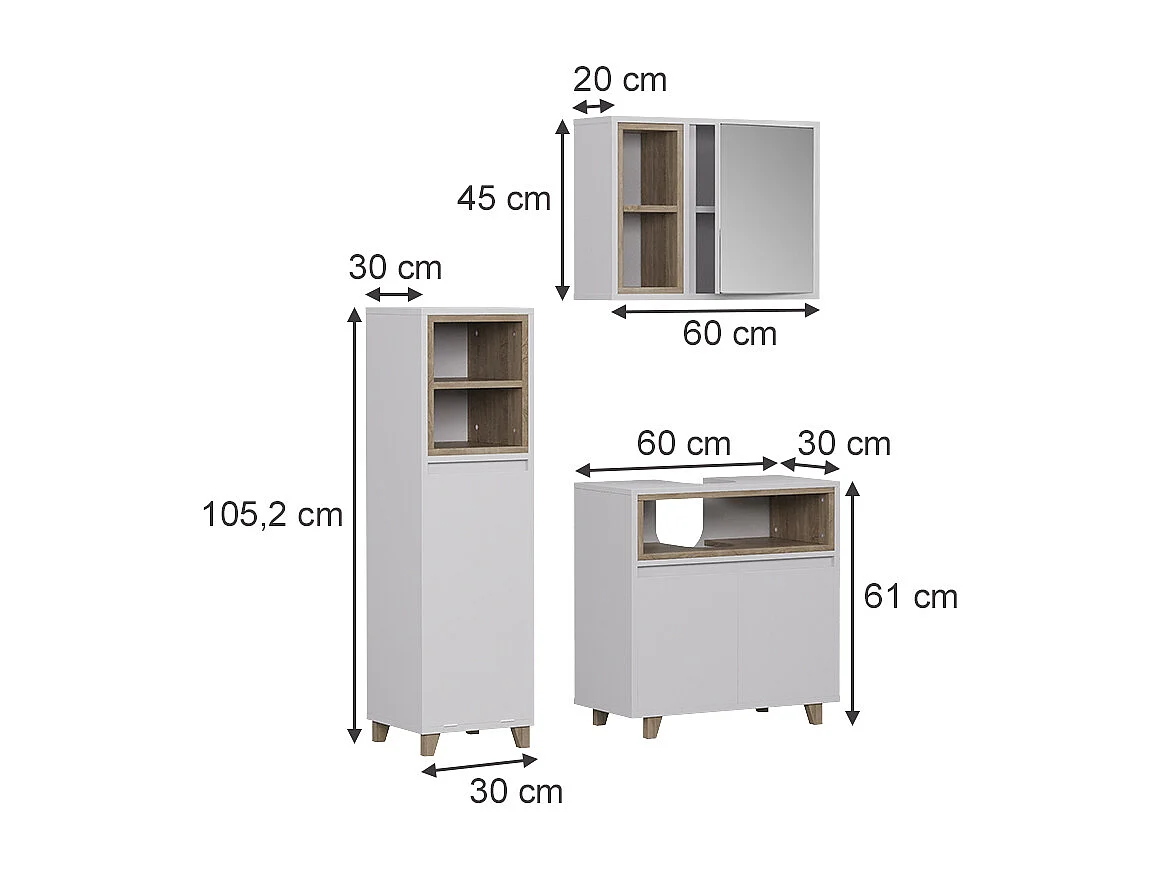 Meubles bain blanc/chêne 60x30x61 elnor