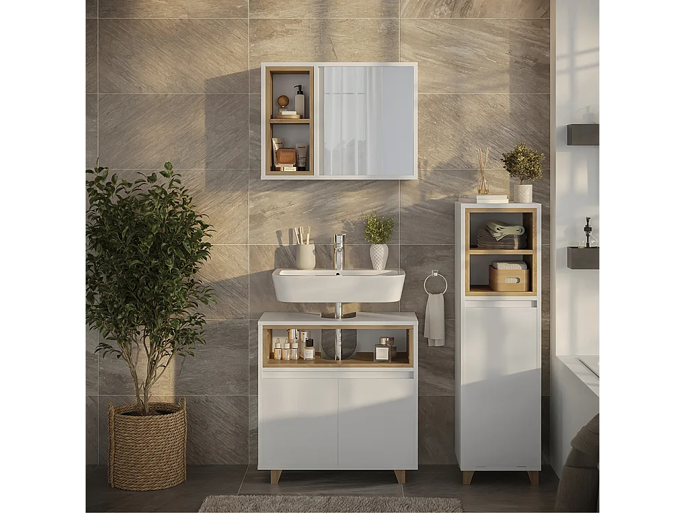 Meubles bain blanc/chêne 60x30x61 elnor