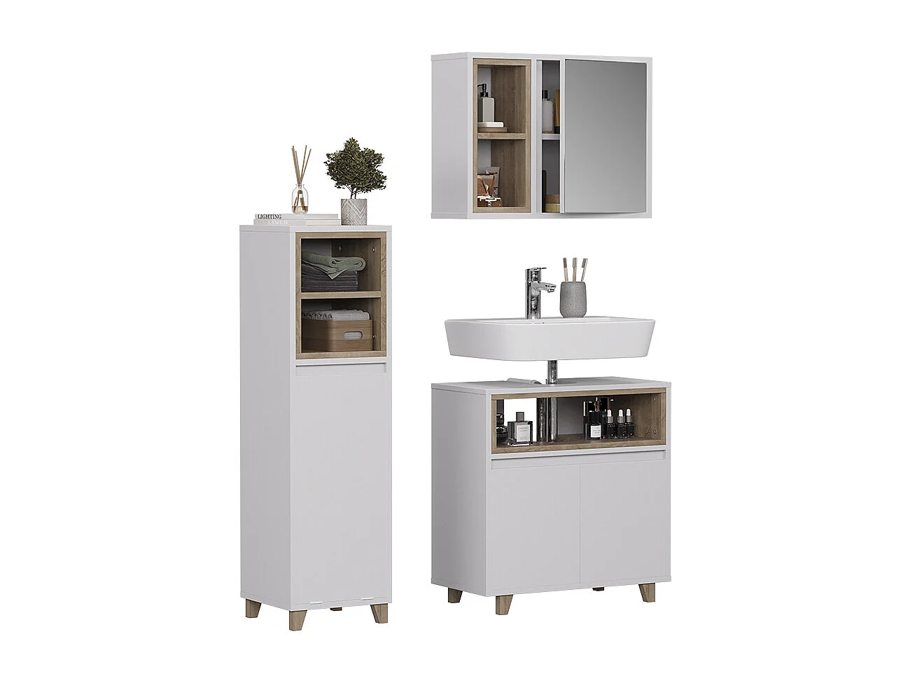 Meubles bain blanc/chêne 60x30x61 elnor