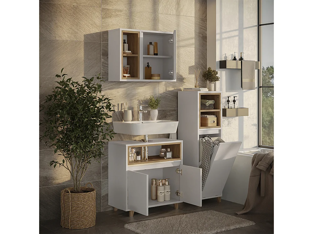 Meubles bain blanc/chêne 60x30x61 elnor