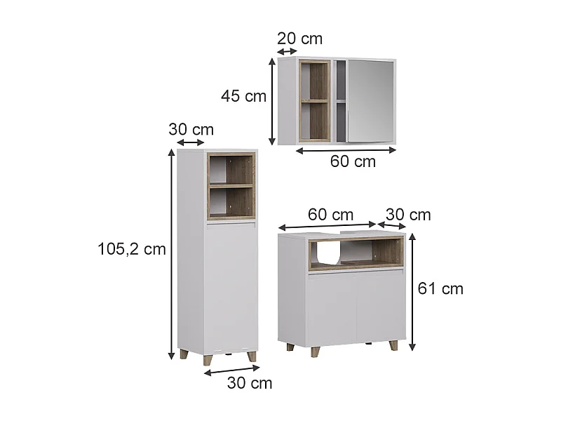 Set di mobili da bagno bianco/quercia 60x30x61 elnor