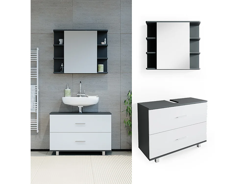 Set mobili bagno bianco/antracite 80.2x33x60.8 ilias