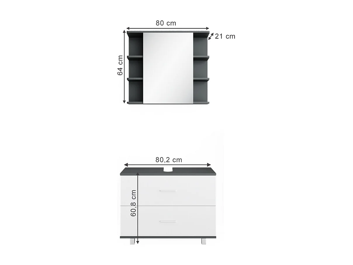 Set mobili bagno bianco/antracite 80.2x33x60.8 ilias