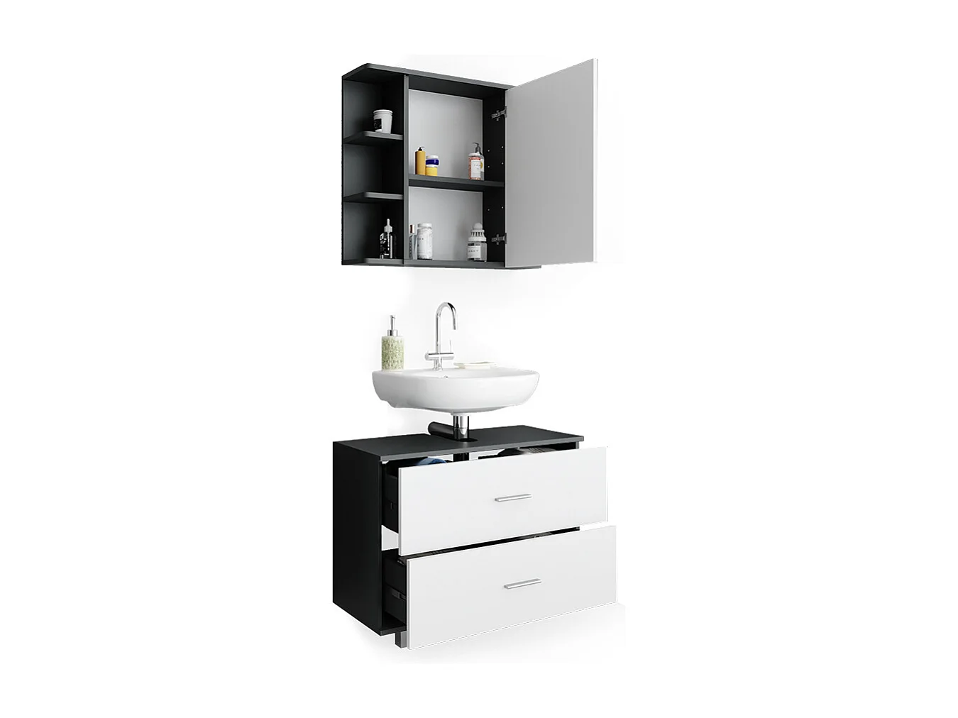 Set mobili bagno bianco/antracite 80.2x33x60.8 ilias