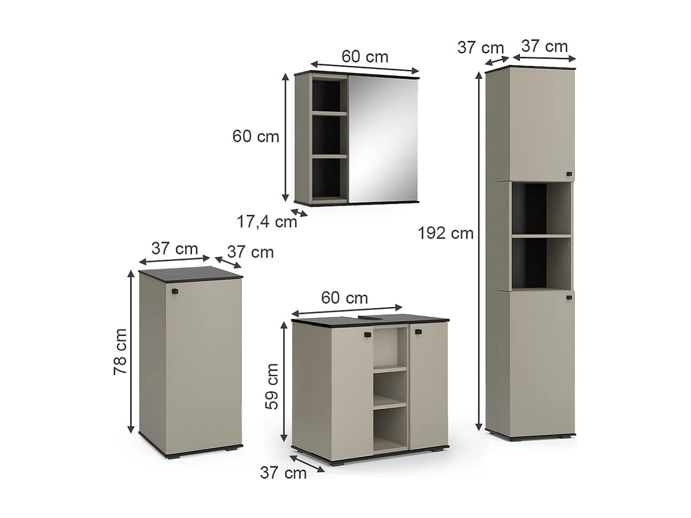 Meubles bain grège 60x37x59 joli