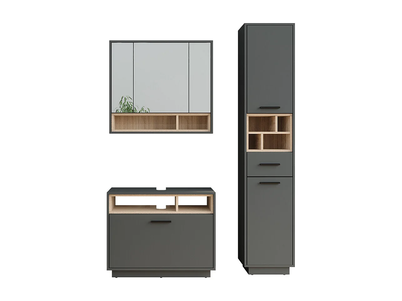 Ensemble de meubles de salle de bains anthracite/sonoma 80x35x64 beatrice