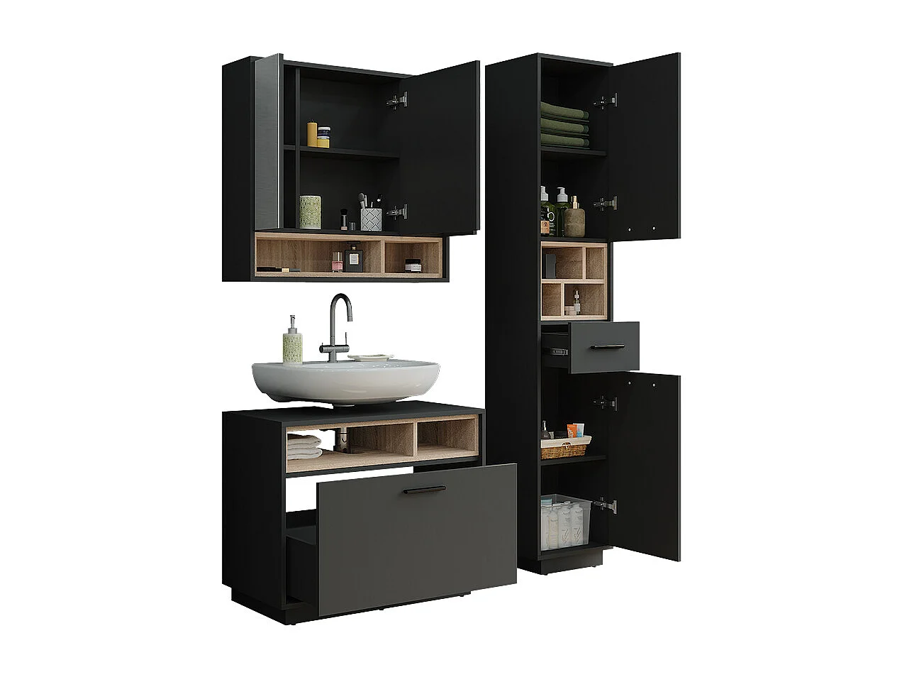 Ensemble de meubles de salle de bains anthracite/sonoma 80x35x64 beatrice