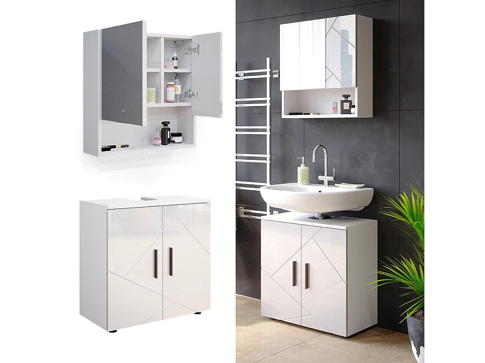 Badmöbel-Set weiß hochglanz 80x41x58.6 irma