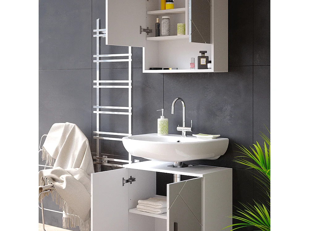 Badmöbel-Set weiß hochglanz 80x41x58.6 irma