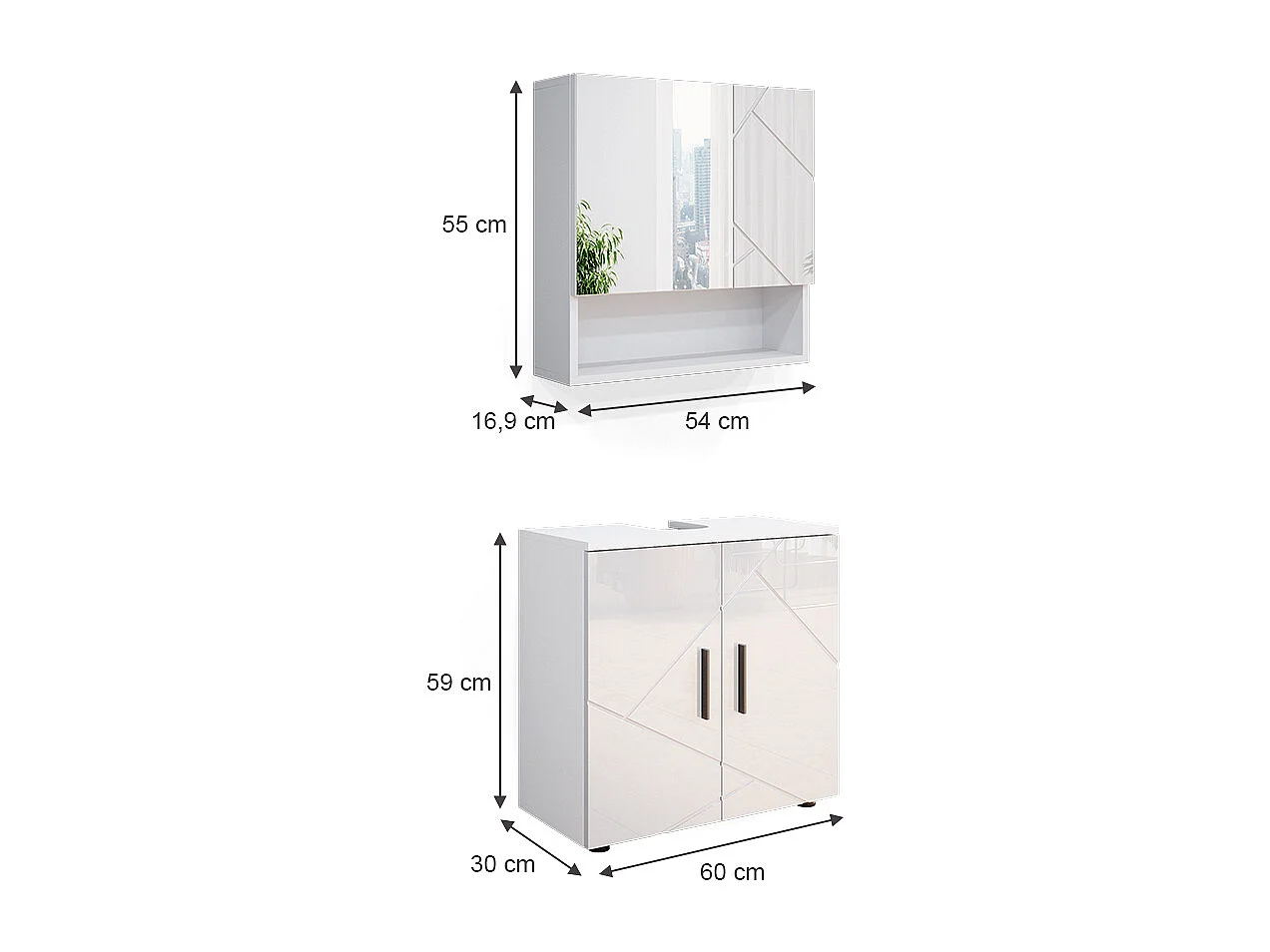 Meubles bain blanc haute brillance 80x41x58.6 irma