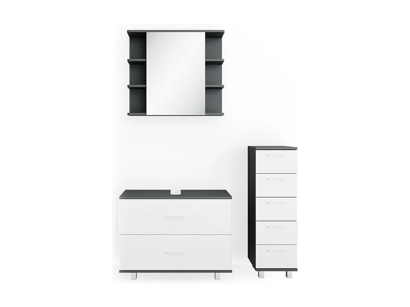 Set mobili bagno bianco/antracite 80x33x60 ilias