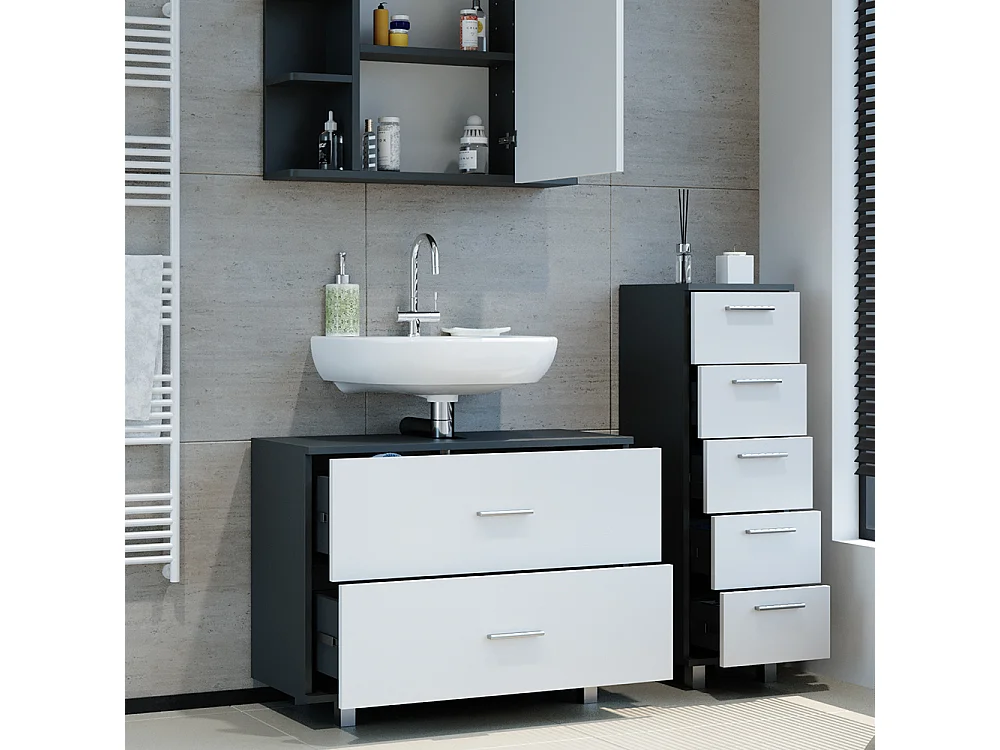 Set mobili bagno bianco/antracite 80x33x60 ilias