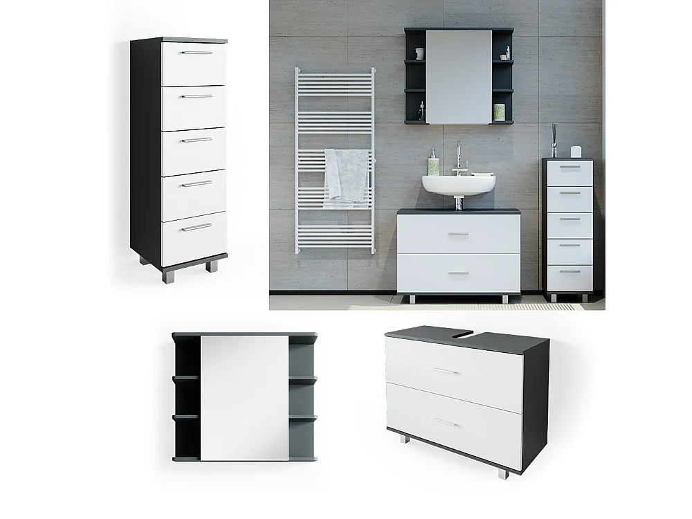 Meubles bain blanc/anthracite 80x33x60 ilias