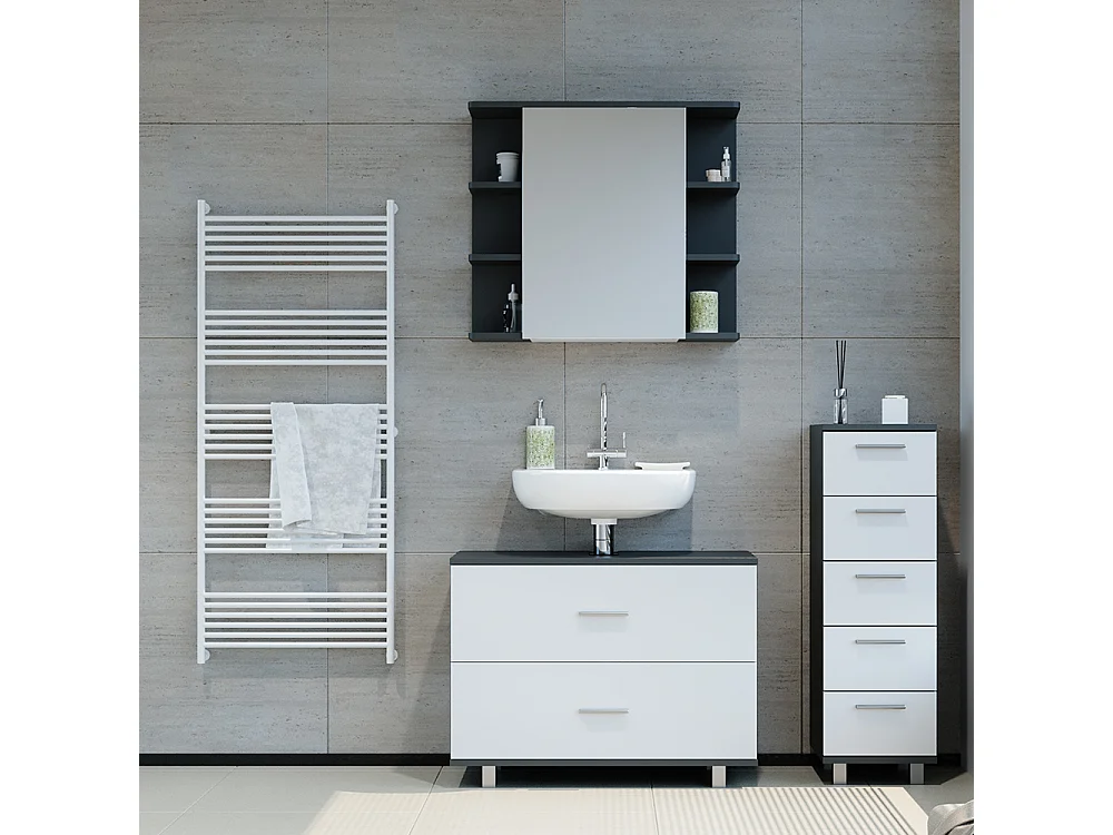 Meubles bain blanc/anthracite 80x33x60 ilias