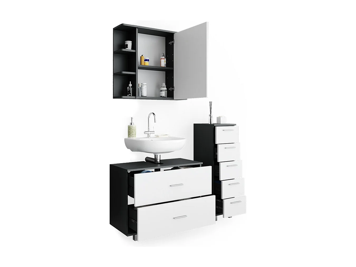 Meubles bain blanc/anthracite 80x33x60 ilias