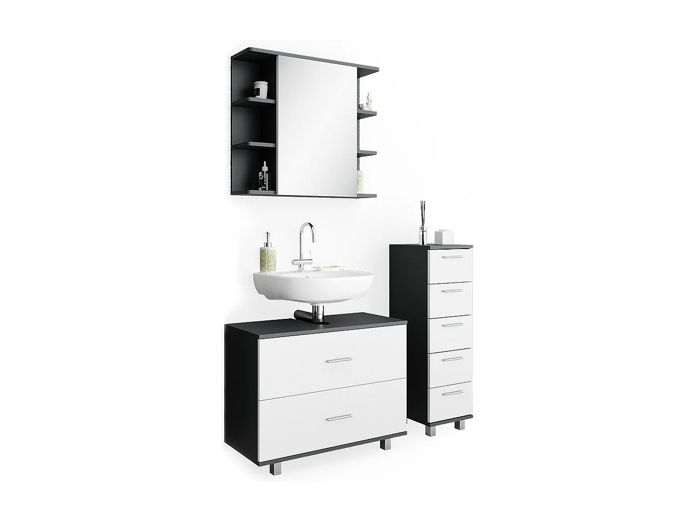 Meubles bain blanc/anthracite 80x33x60 ilias