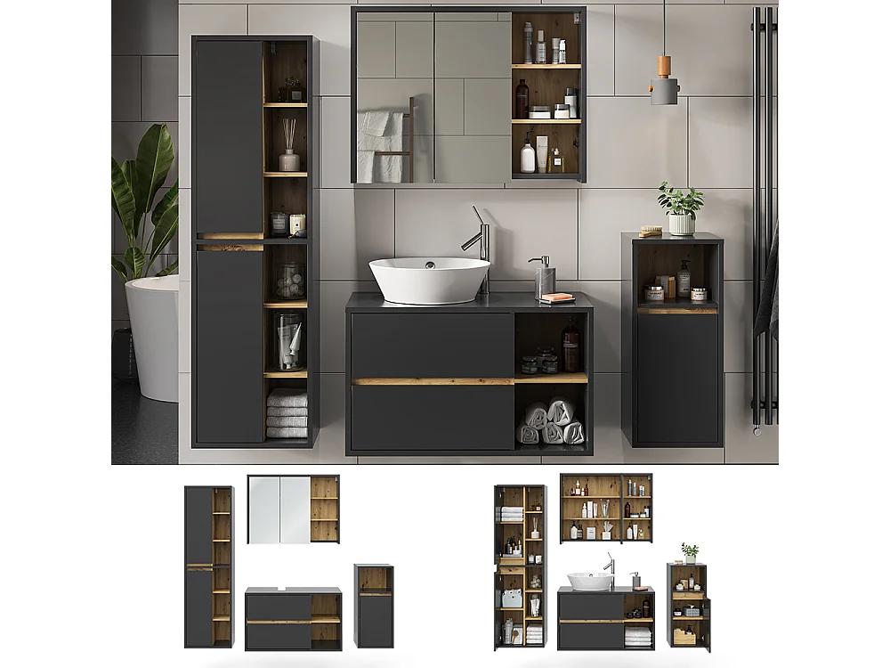 Set di mobili da bagno antracite 60x45x100 viola