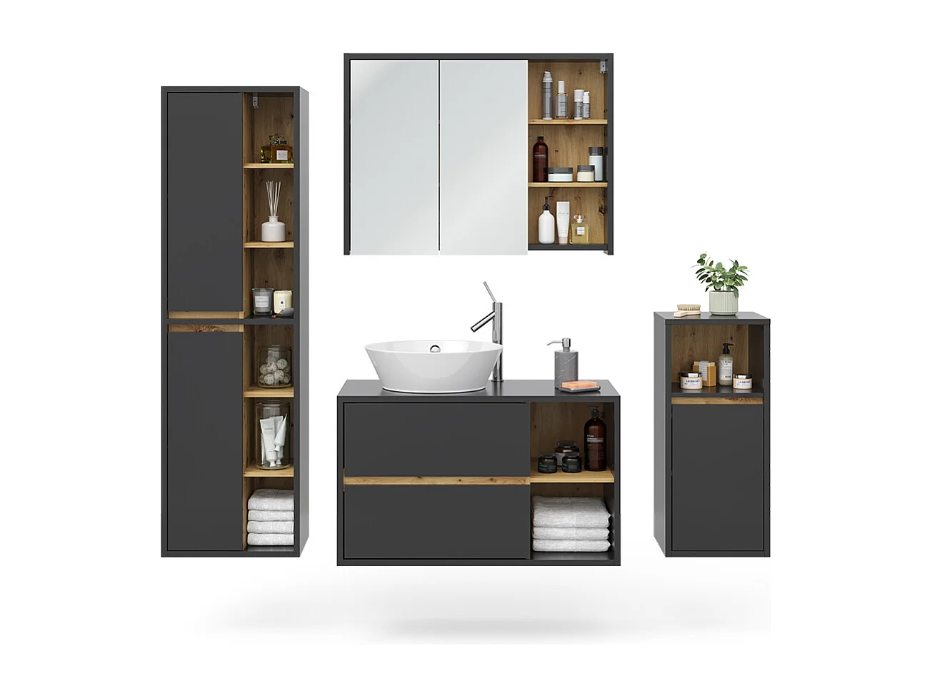 Set di mobili da bagno antracite 60x45x100 viola