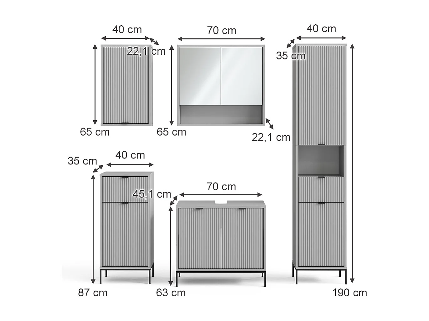 Meubles bain gris 70x45x63 eliza