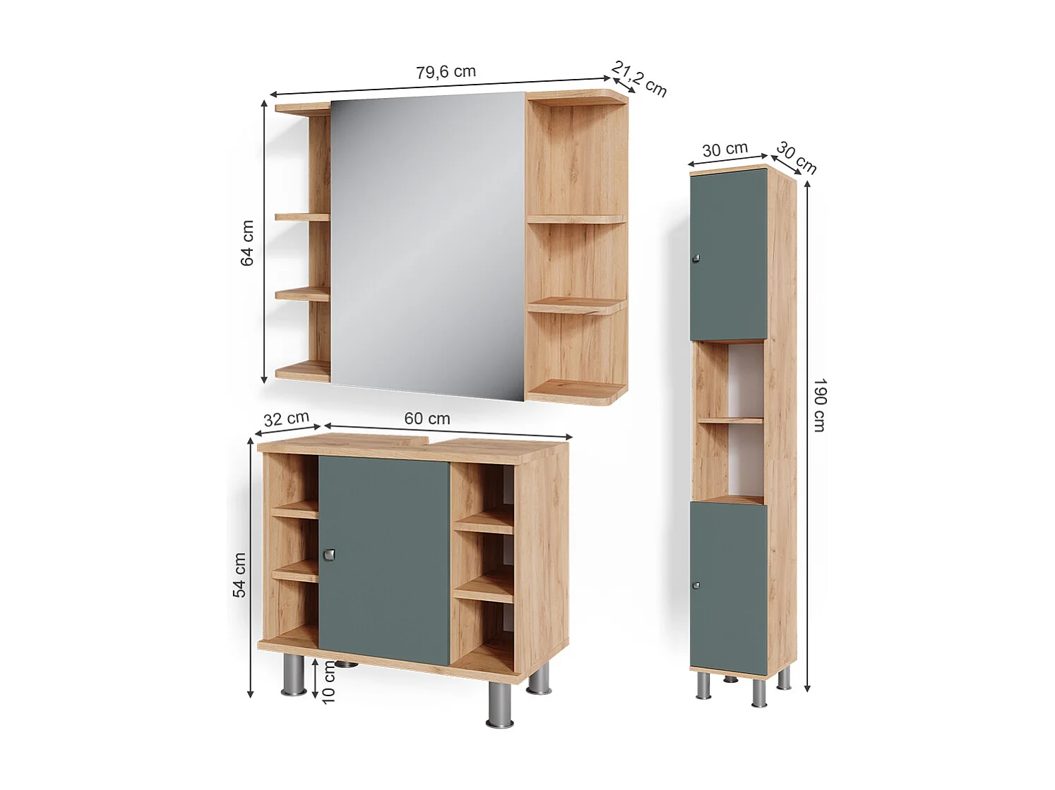 Set mobili bagno verde 60x32x54 fynn