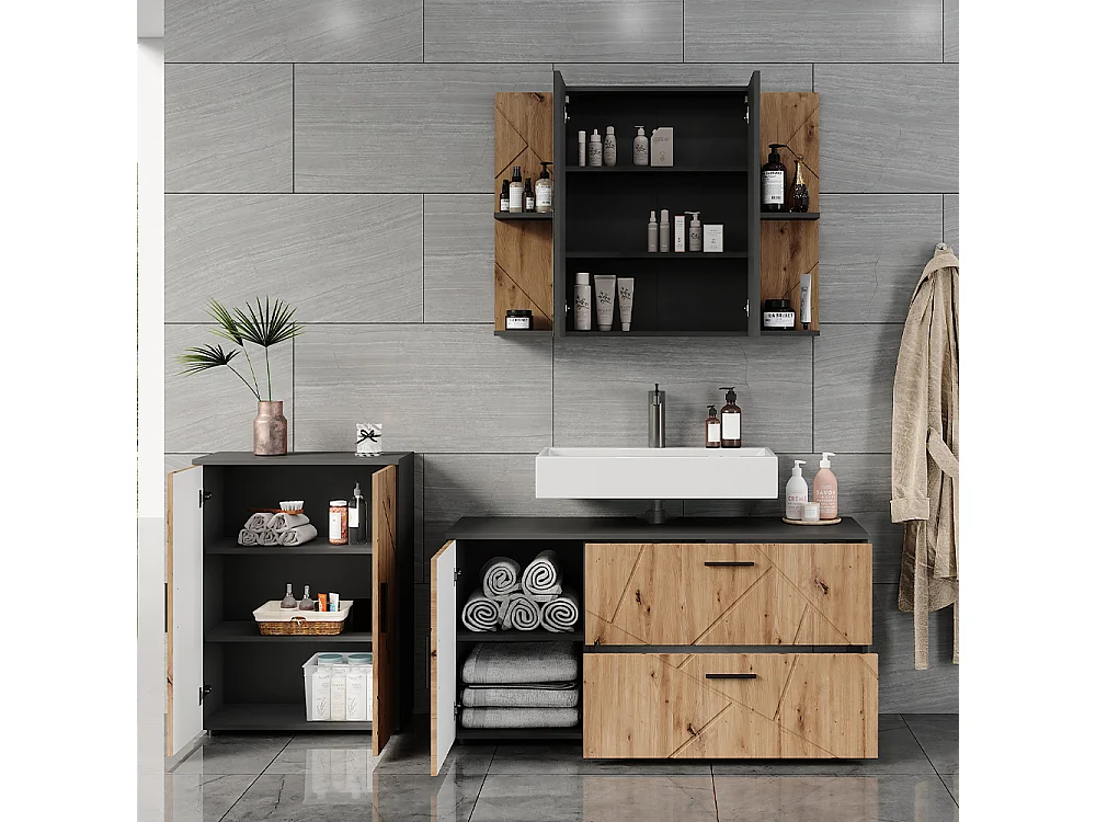 Ensemble de meubles de salle de bains anthracite/artisan 120.1x41x60.6 irma
