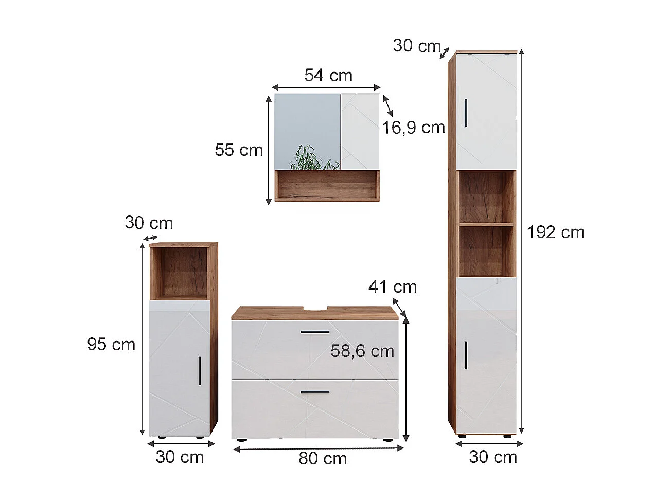 Conjunto de muebles de baño blanco brillo intenso/roble dorado 80x41x58 irma