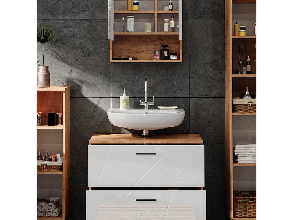 Meubles bain blanc brillant/chêne doré 80x41x58 irma