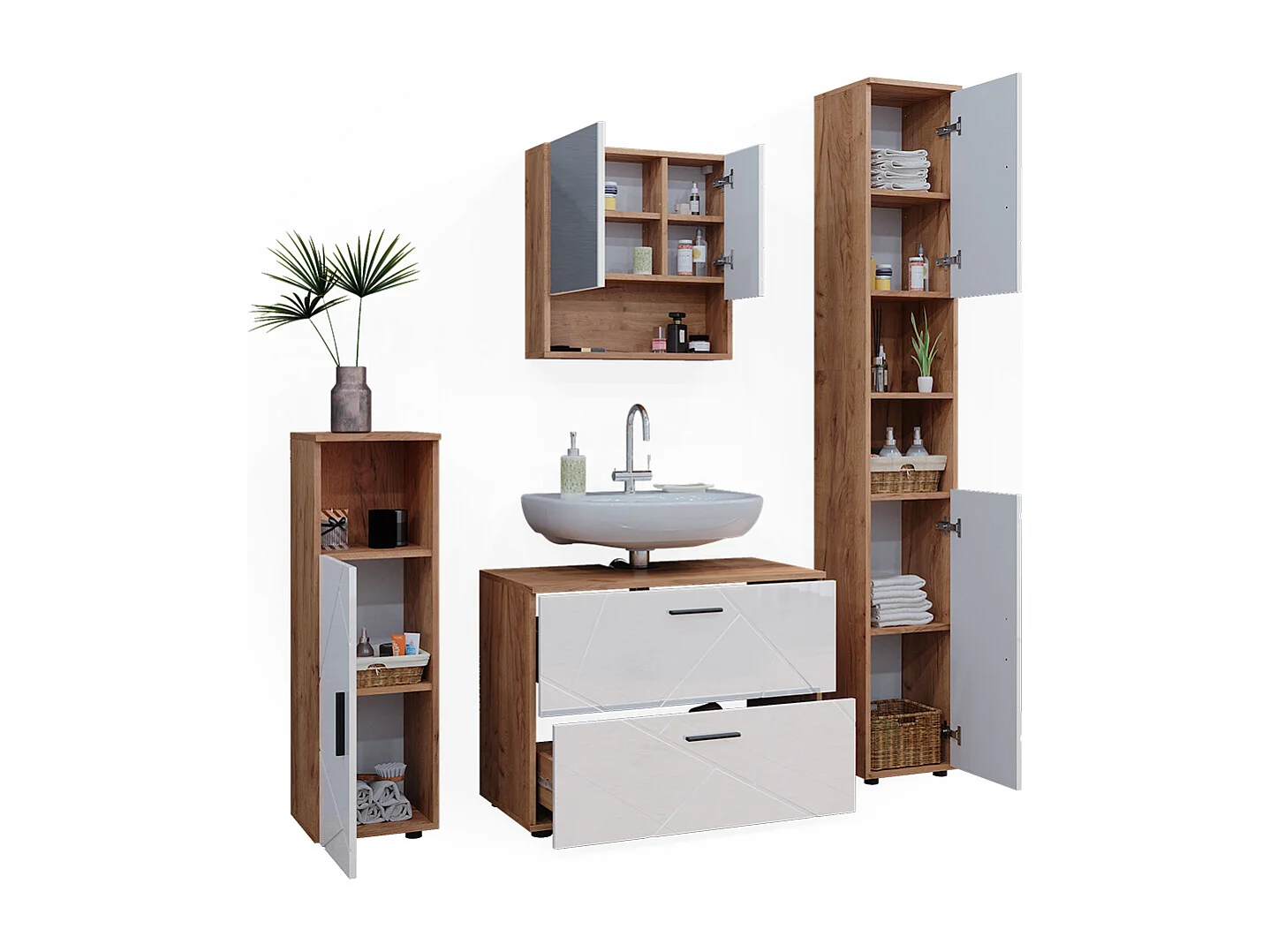 Meubles bain blanc brillant/chêne doré 80x41x58 irma