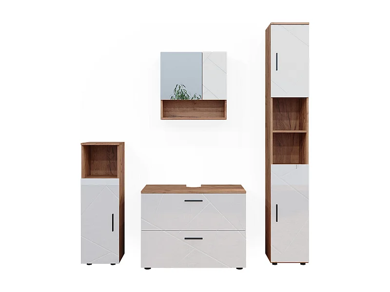 Badmöbel-Set weiß hochglanz/goldkraft eiche 80x41x58 irma