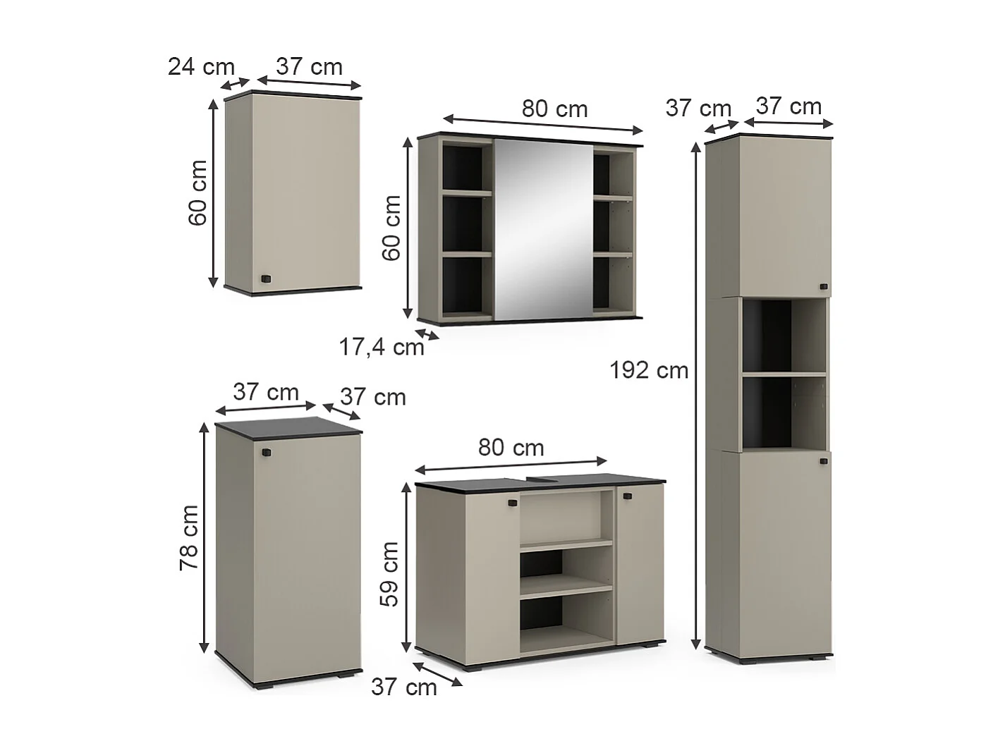 Meubles bain grège 80x37x59 joli