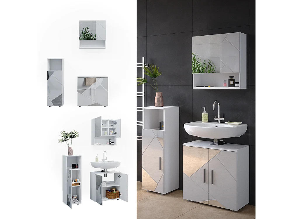 Meubles bain blanc brillant avec inserts 80x41x58.6 irma