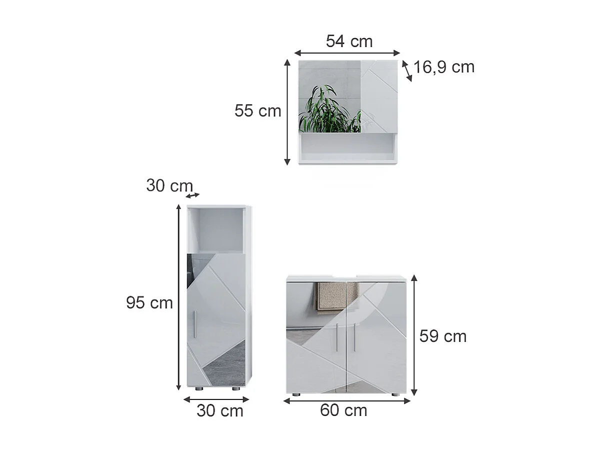 Meubles bain blanc brillant avec inserts 80x41x58.6 irma