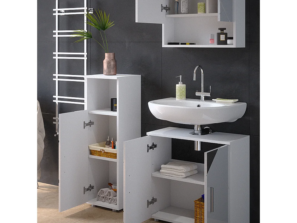 Meubles bain blanc brillant avec inserts 80x41x58.6 irma