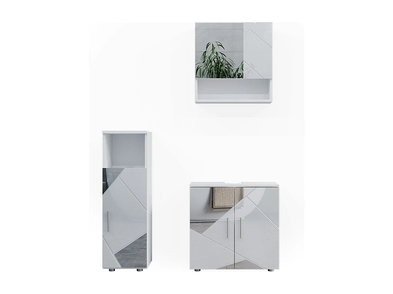 Meubles bain blanc brillant avec inserts 80x41x58.6 irma