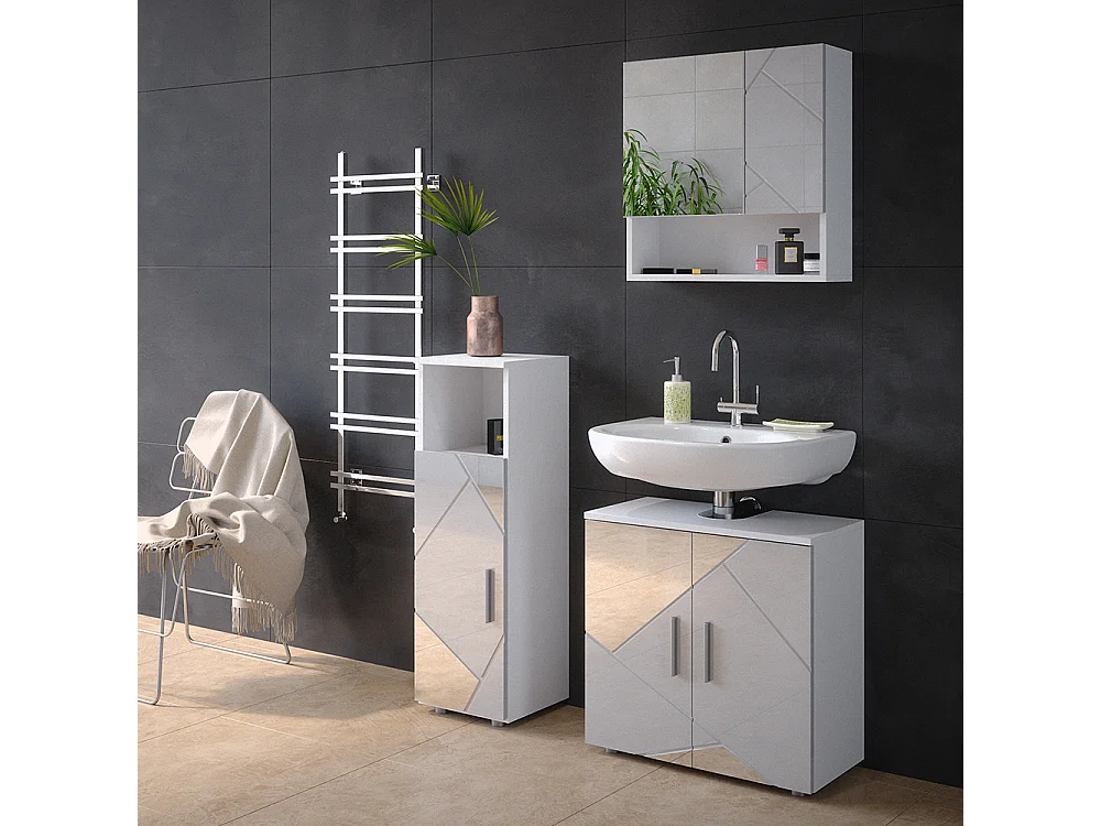 Meubles bain blanc brillant avec inserts 80x41x58.6 irma